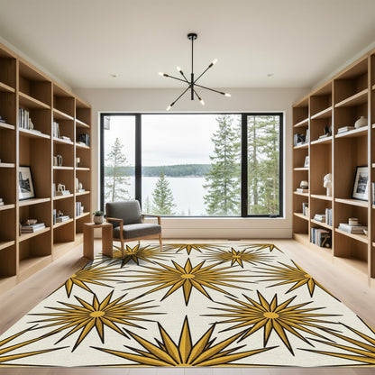 Midcentury Gold Starburst Geometric Rug