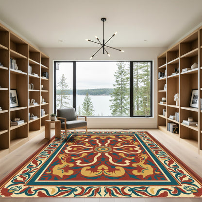 Rich Crimson Floral Medallion Rug