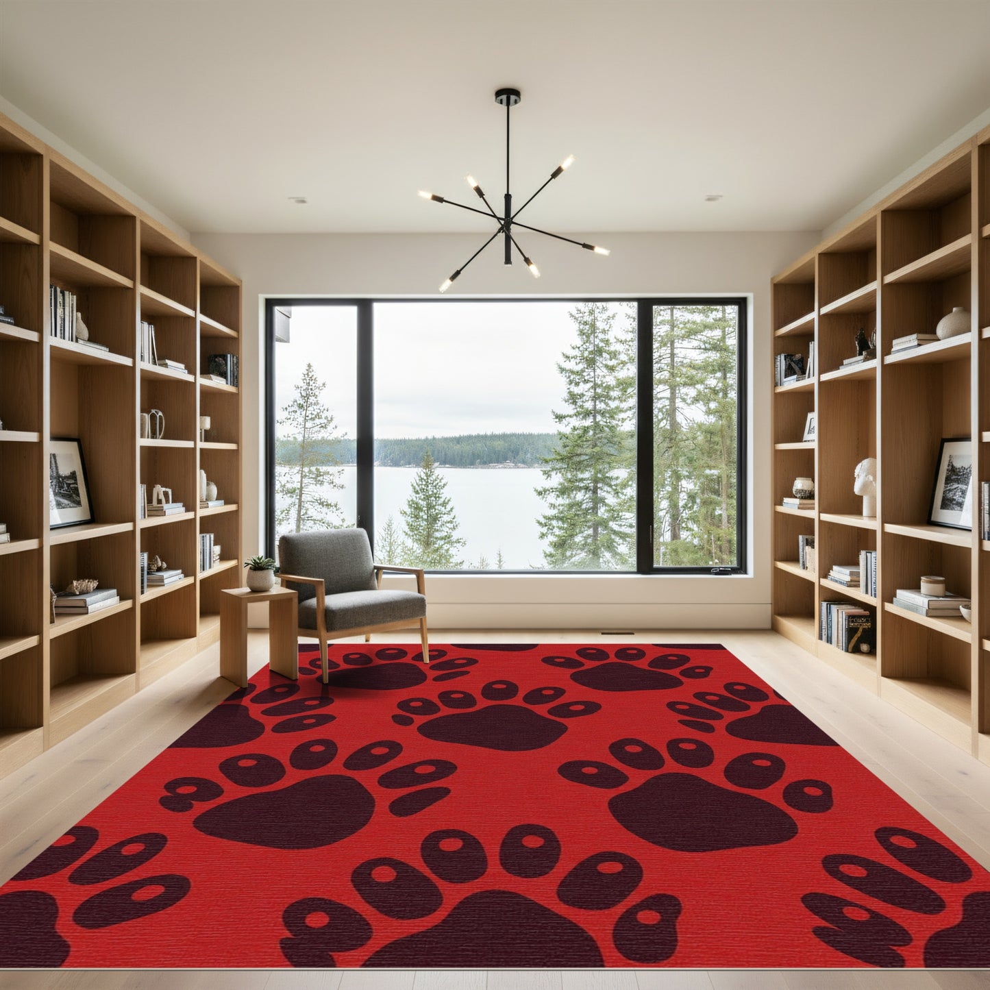 Bold Crimson Paw Prints Repeating Rug