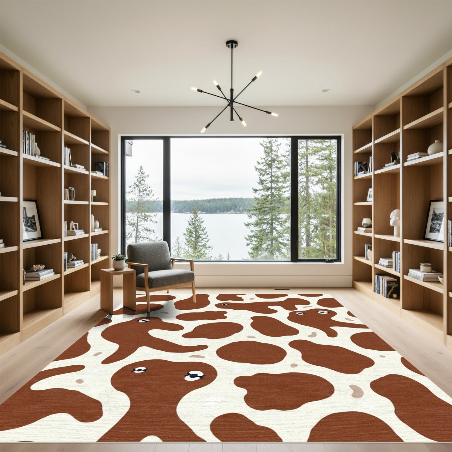 Brown White Organic Abstract Face Rug