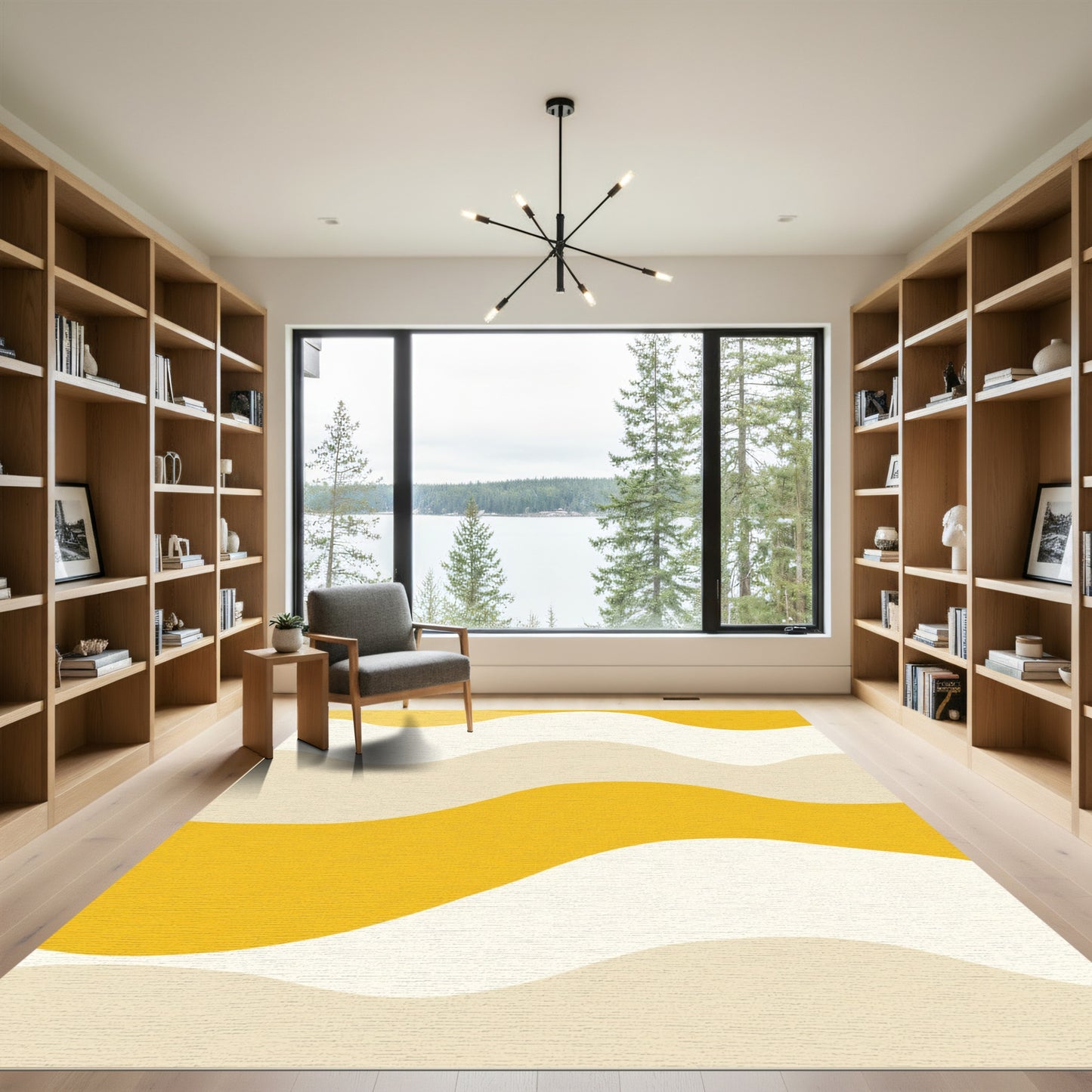 Sunny Ochre Abstract Wave Rug