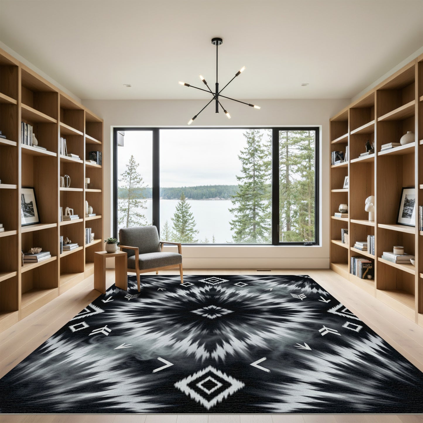 Monochromatic Tie-Dye Diamond Arrow Rug
