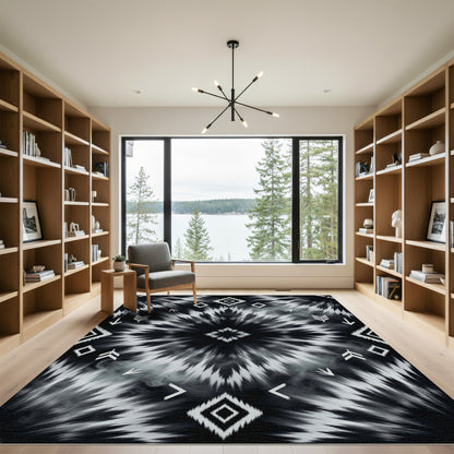 Monochromatic Tie-Dye Diamond Arrow Rug