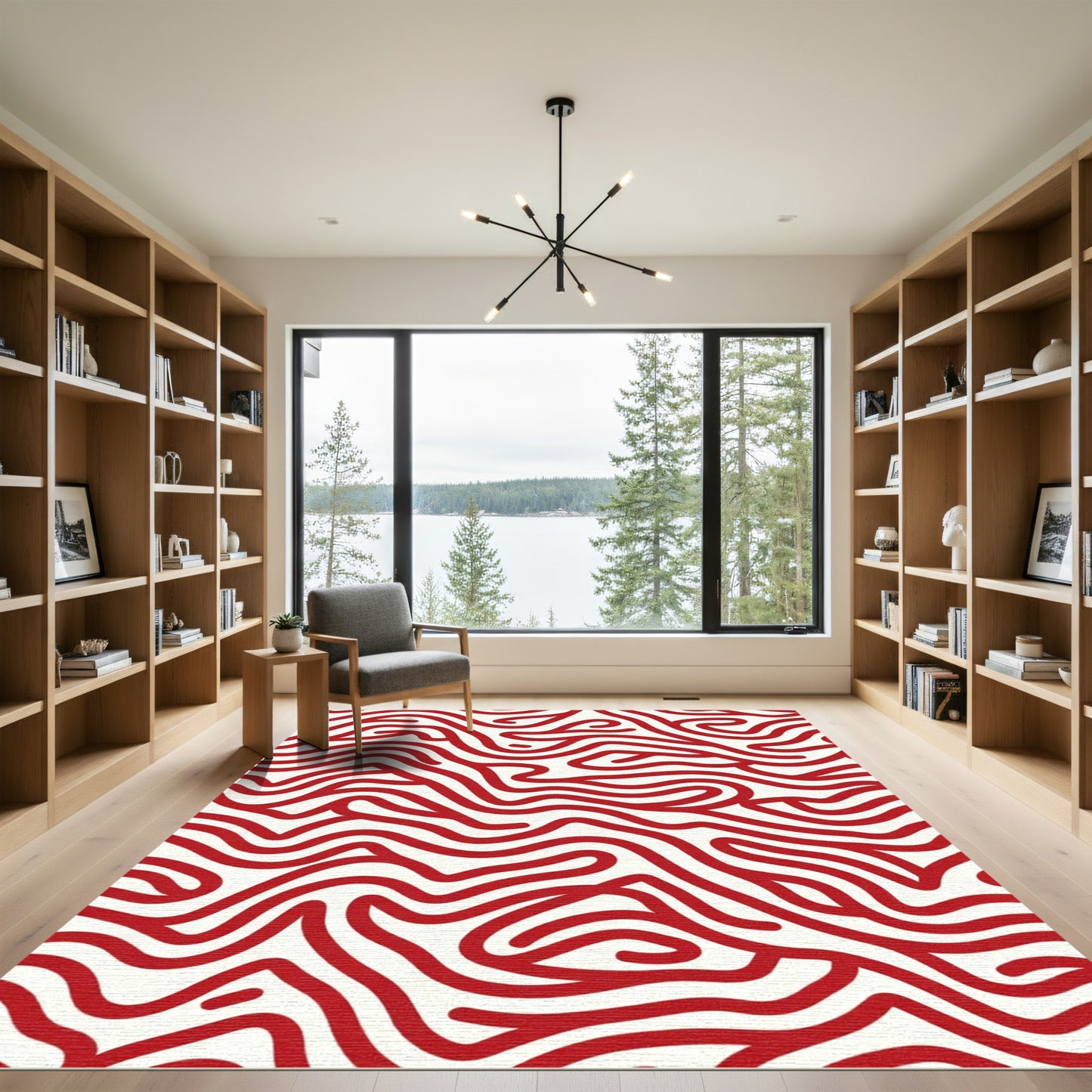 Crimson Flowing Abstract Wavy Rug