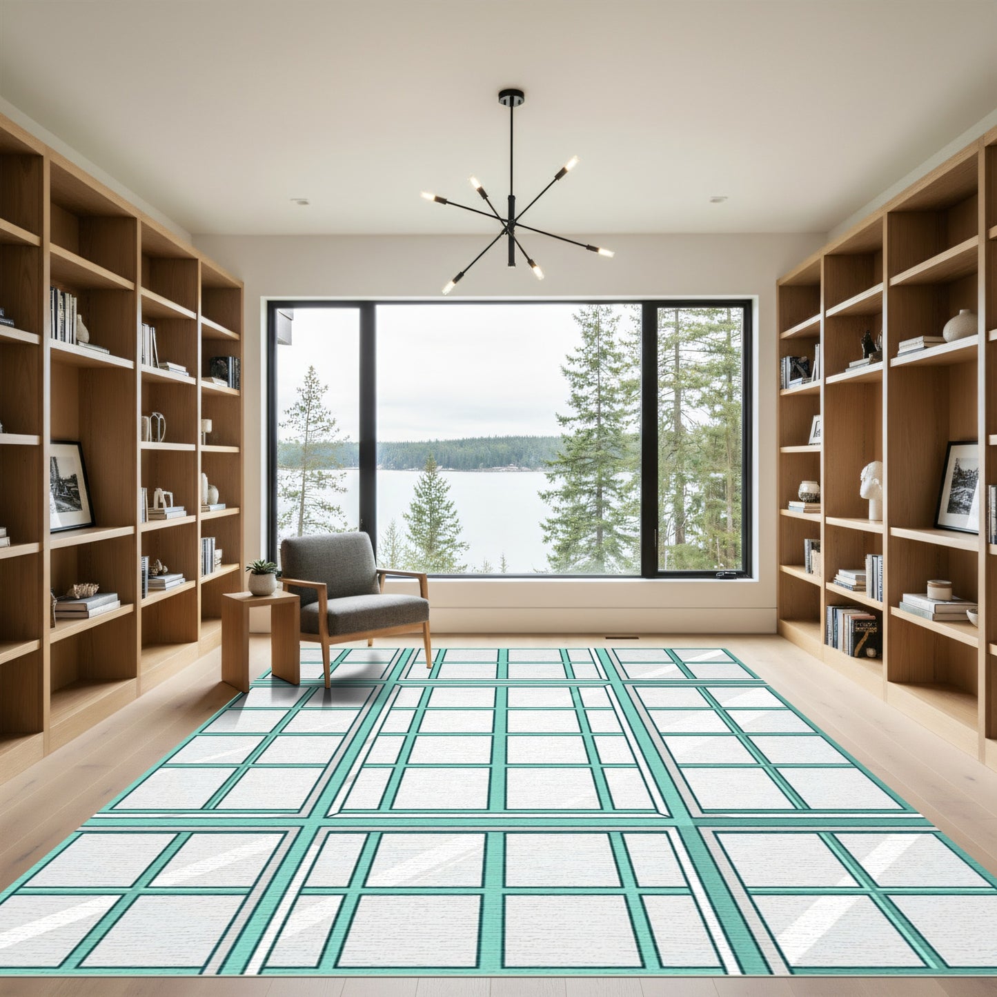 Teal Grid Window Pane Rug
