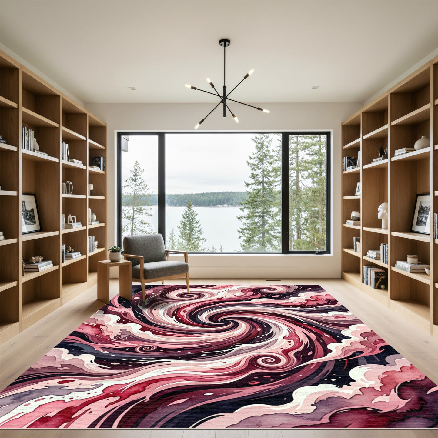 Crimson Swirl Watercolor Abstract Rug