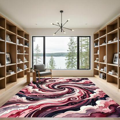 Crimson Swirl Watercolor Abstract Rug