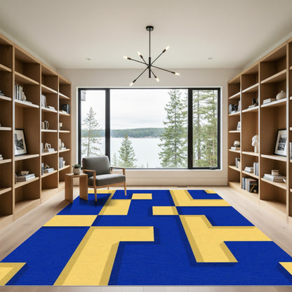 Bold Blue Yellow Geometric Abstraction Rug