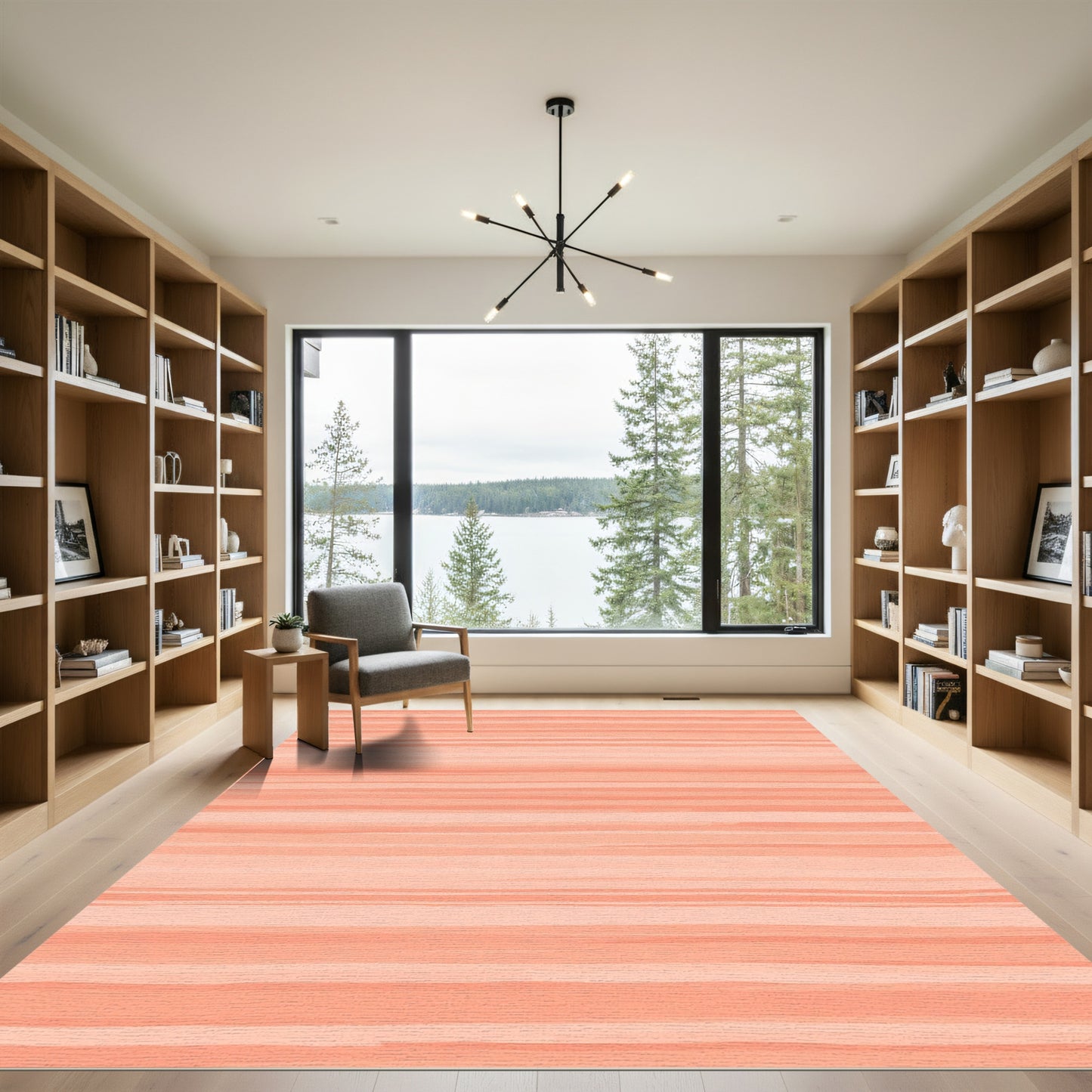 Salmon Coral Textured Stripe Rug