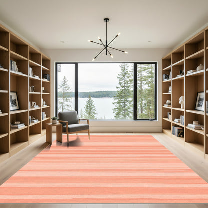 Salmon Coral Textured Stripe Rug