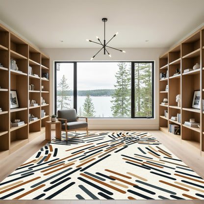 Modern Earthy Abstract Line Composition Rug