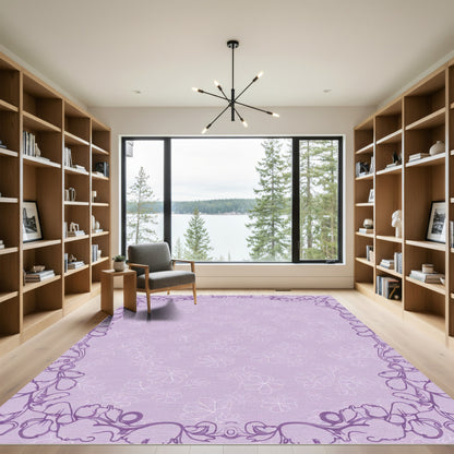 Pastel Lavender Floral Frame Rug