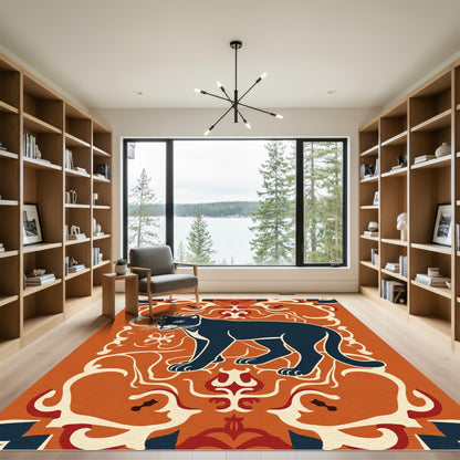 Dark Panther Terra Cotta Scroll Rug