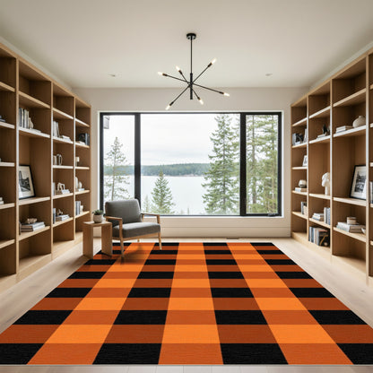 Orange Black Checkered Buffalo Rug