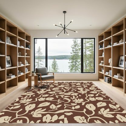 Brown Floral Vine Botanical Art Rug