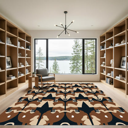 Brown Cream Abstract Geometric Animal Rug