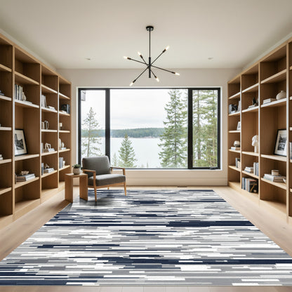 Abstract Dark Blue Gray Stripes Rug