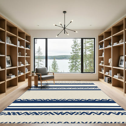 Navy Blue Coastal Stripe Geometric Rug