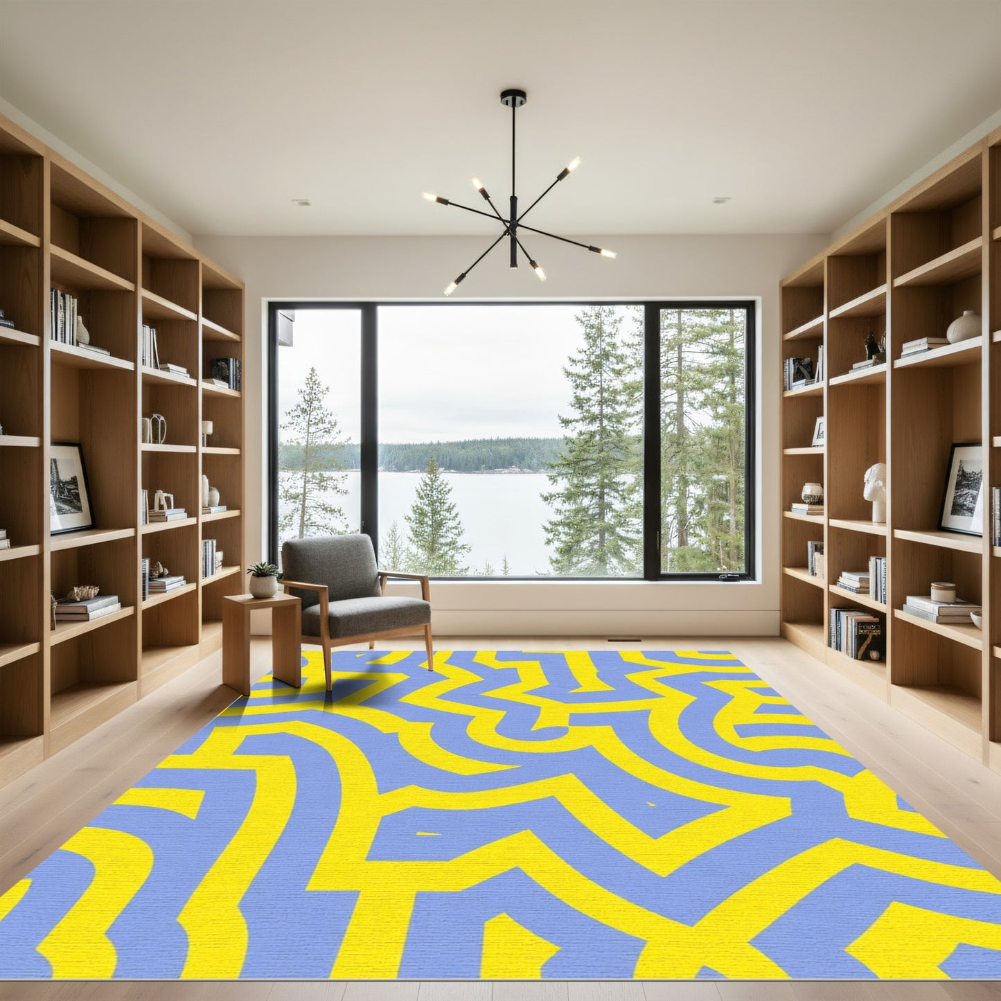 Bold Yellow Abstract Maze Rug