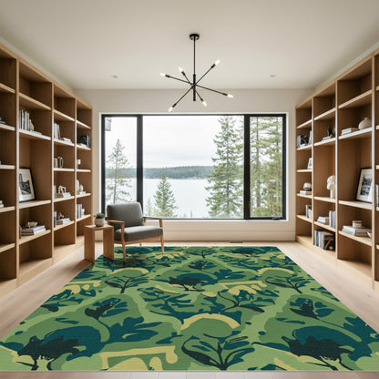 Abstract Forest Green Painterly Foliage Rug