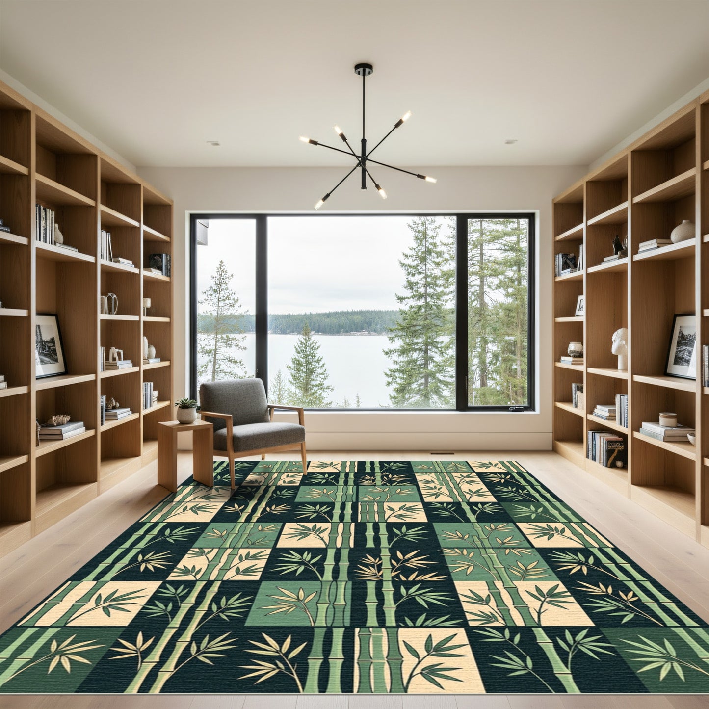 Bamboo Forest Grid Sage Olive Cream Rug