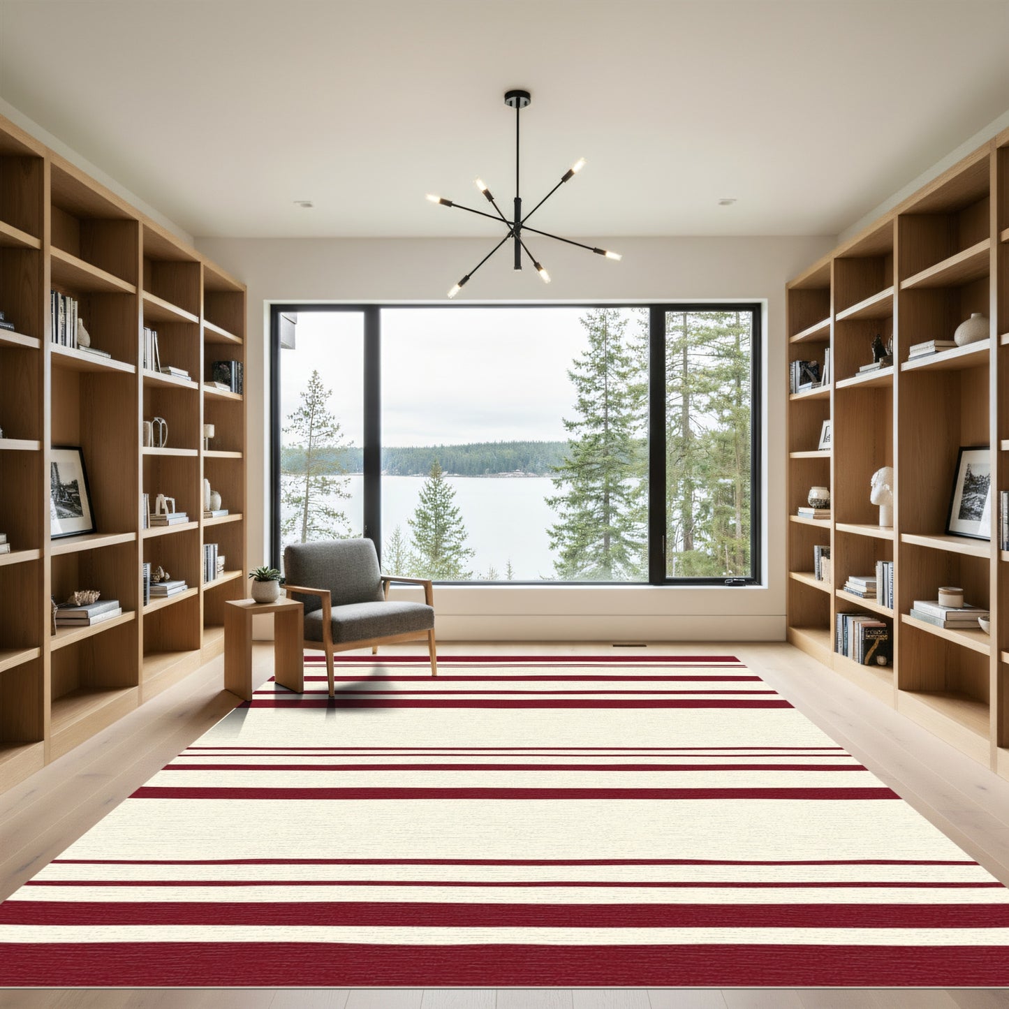 Rustic Deep Red Cream Stripe Rug