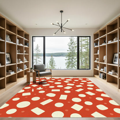 Red Cream Scattered Shapes Rug