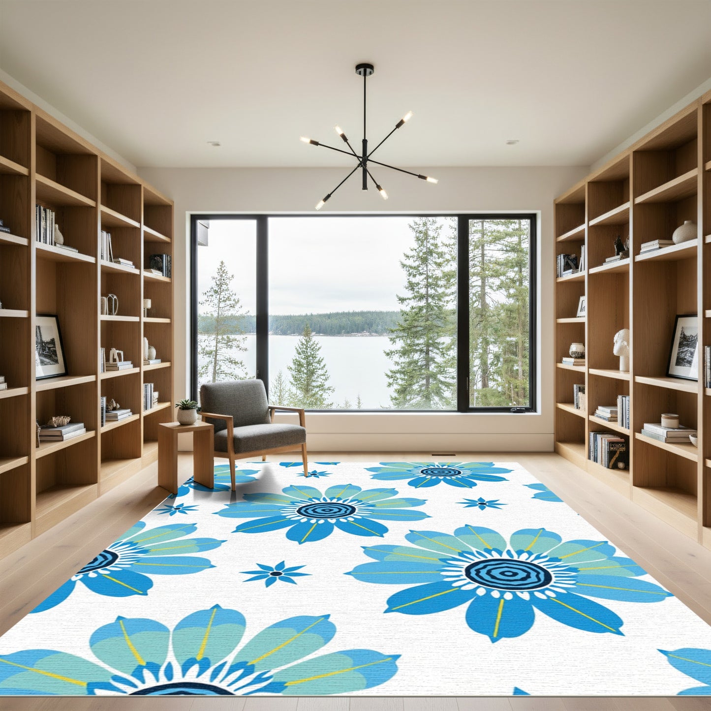 Blue Floral Garden With Yellow Accents Rug