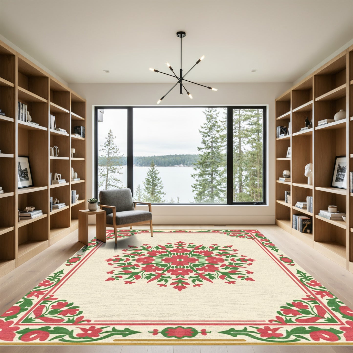 Crimson Floral Bordered Medallion Rug