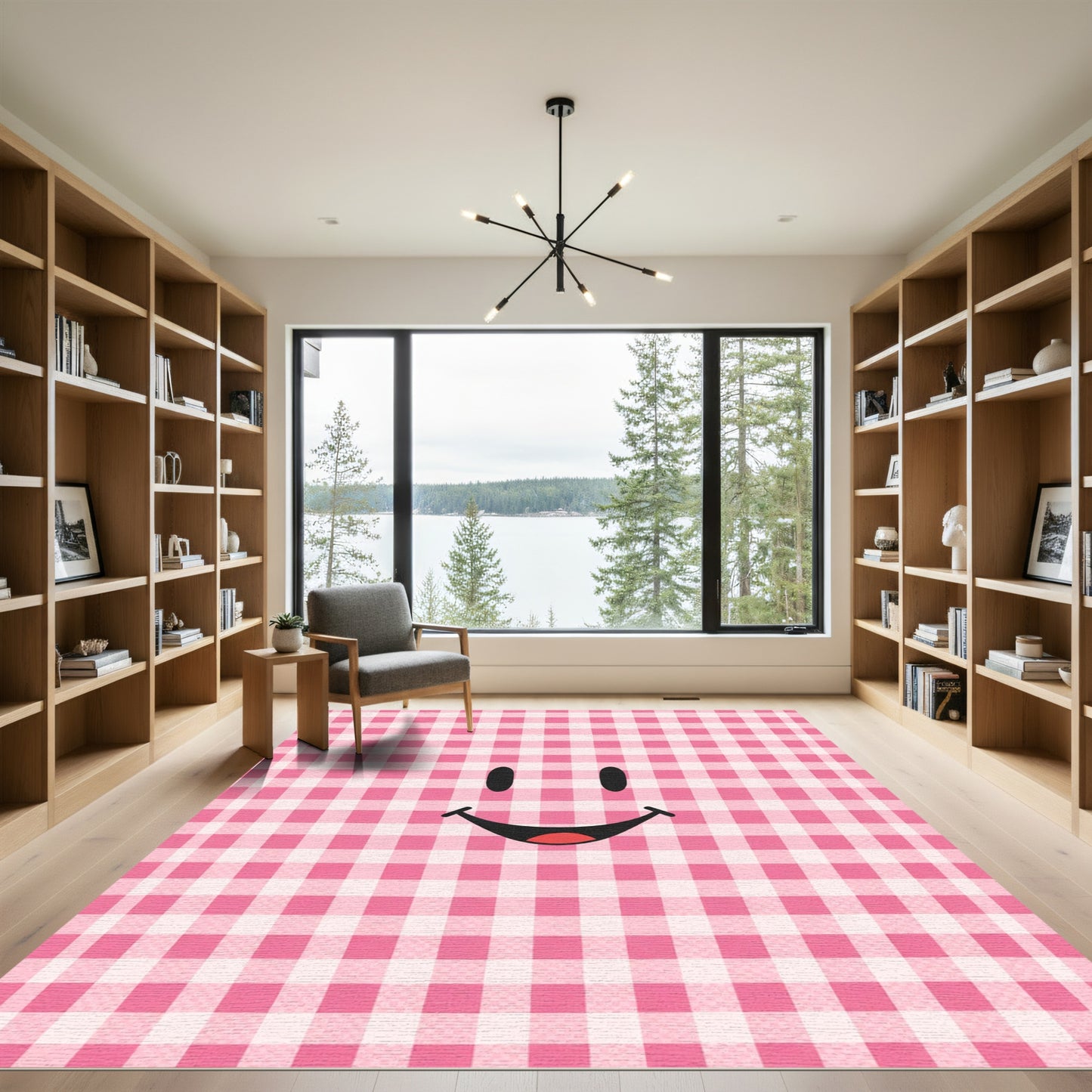 Pink Plaid Happy Face Charm Rug