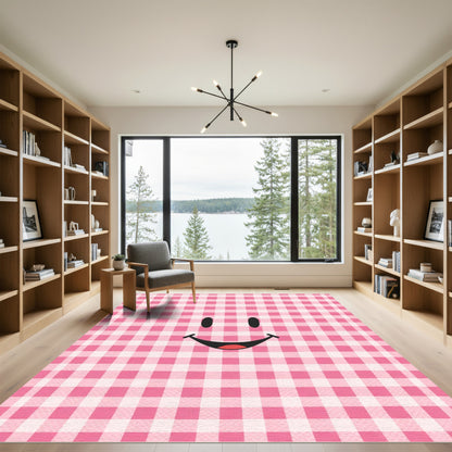 Pink Plaid Happy Face Charm Rug