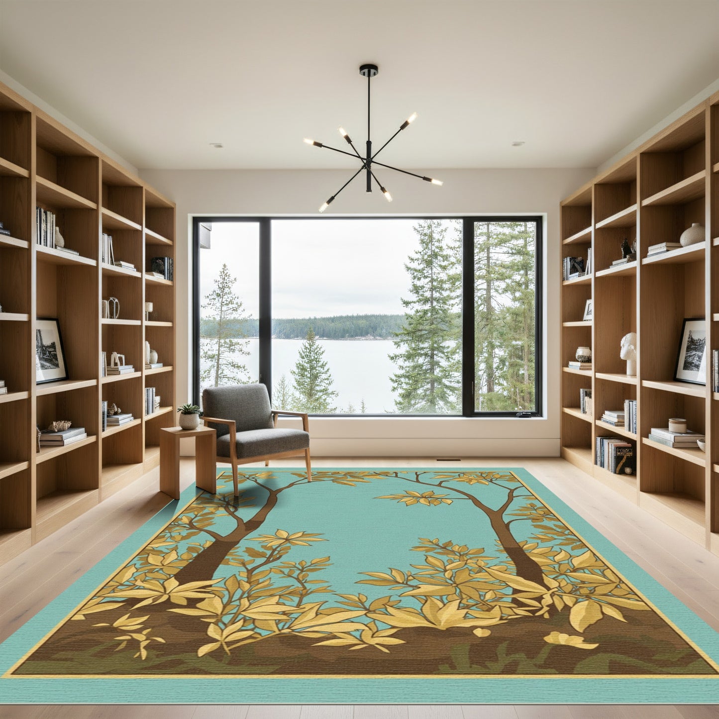 Golden Autumn Trees Floral Border Rug