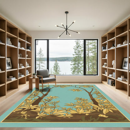 Golden Autumn Trees Floral Border Rug
