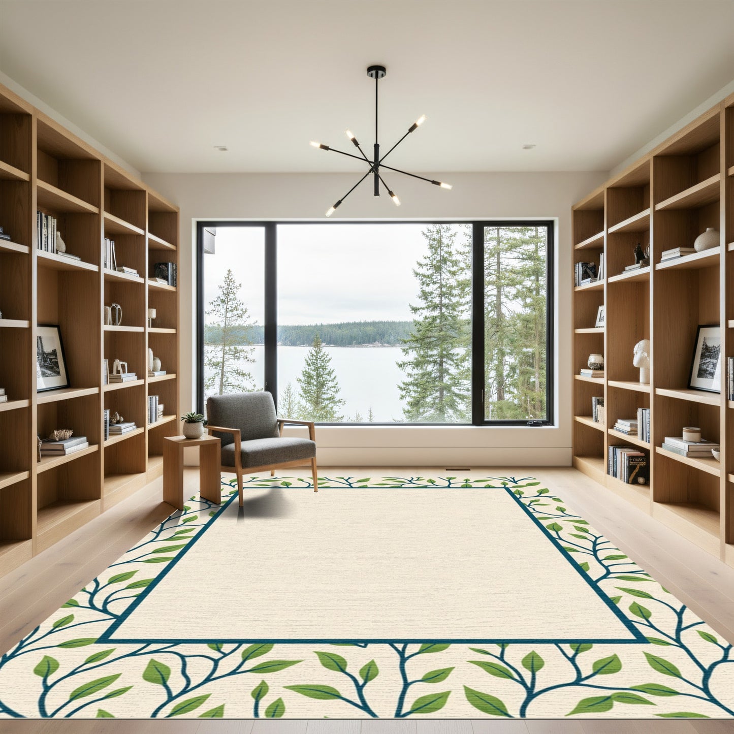 Forest Green Leaf Vine Border Rug