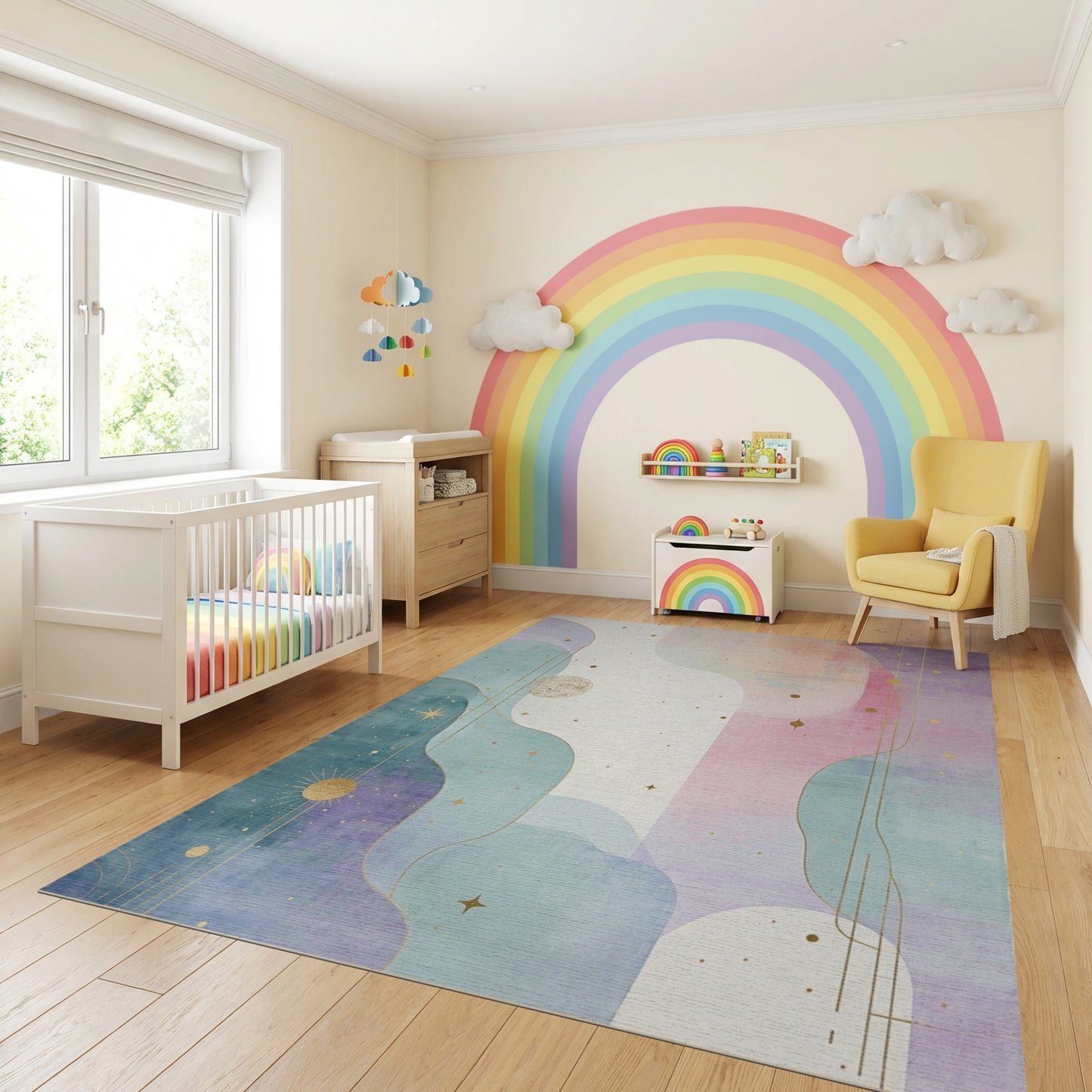 Ethereal Teal Purple Starry Waves Rug