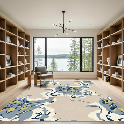 Abstract Azure and Ochre Organic Shapes Rug