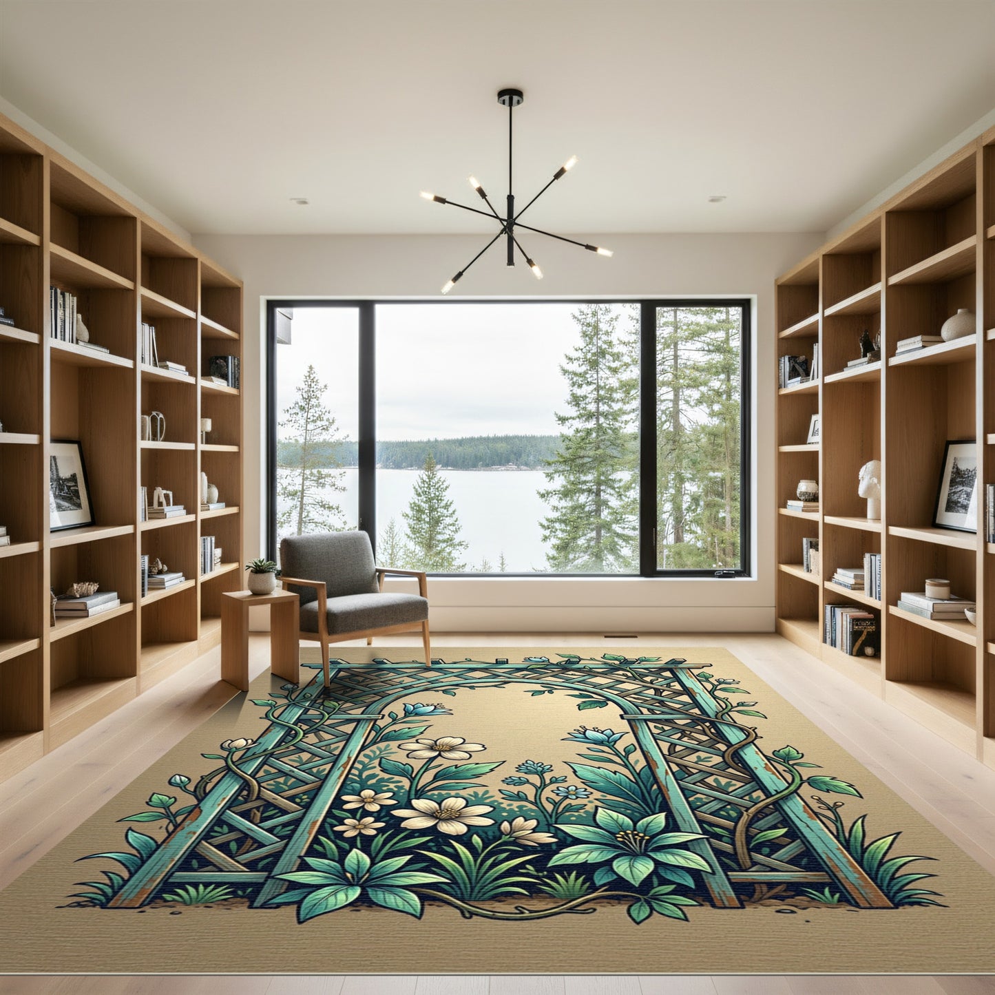 Teal Arched Lattice Botanical Garden Rug