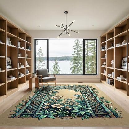 Teal Arched Lattice Botanical Garden Rug