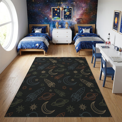 Cosmic Rockets Stars Moons Planets Rug