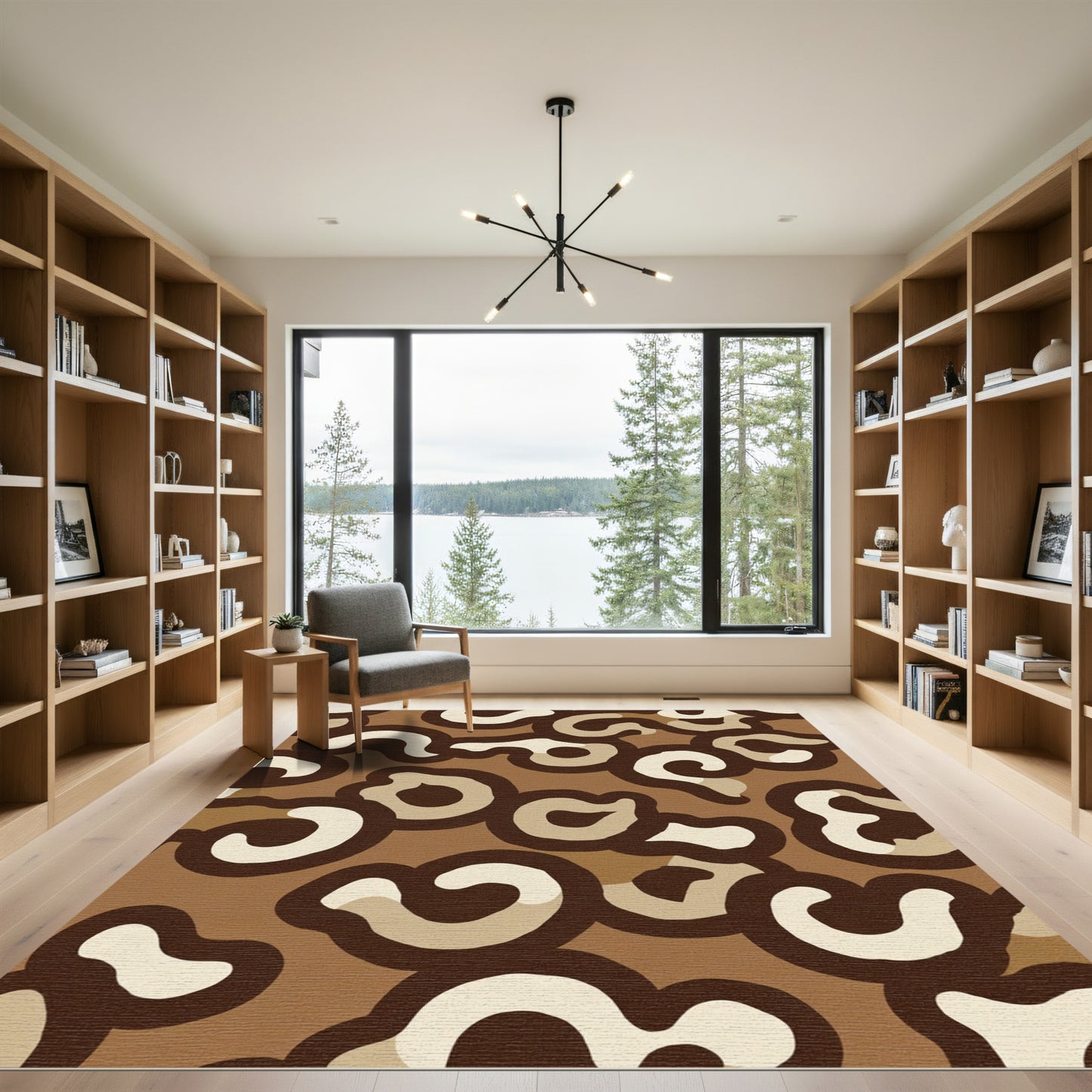 Brown Tan Swirling Abstract Blotch Rug