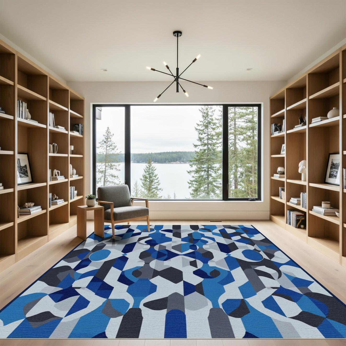 Modern Blue Geometric Abstract Rug