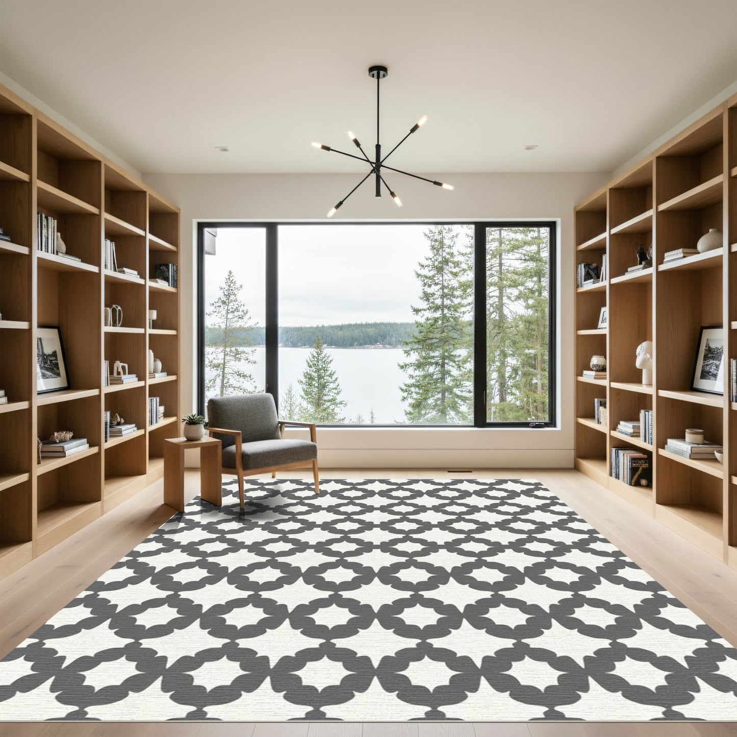 Gray Clover Lattice Geometric Rug