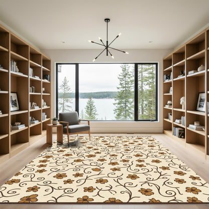 Brown Floral Vine Scroll Rug