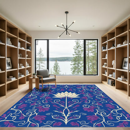 Imperial Blue Lotus Vine Swirl Rug