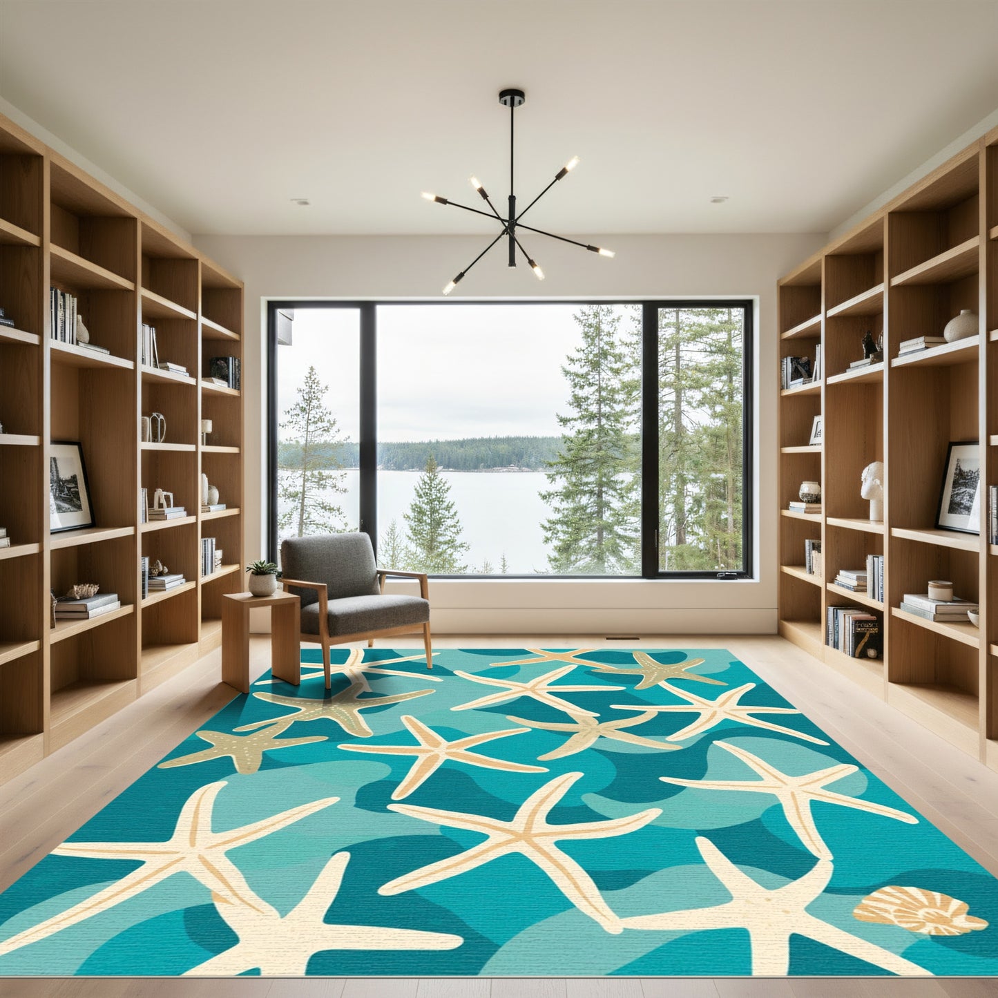 Coastal Starfish On Blue Waves Rug