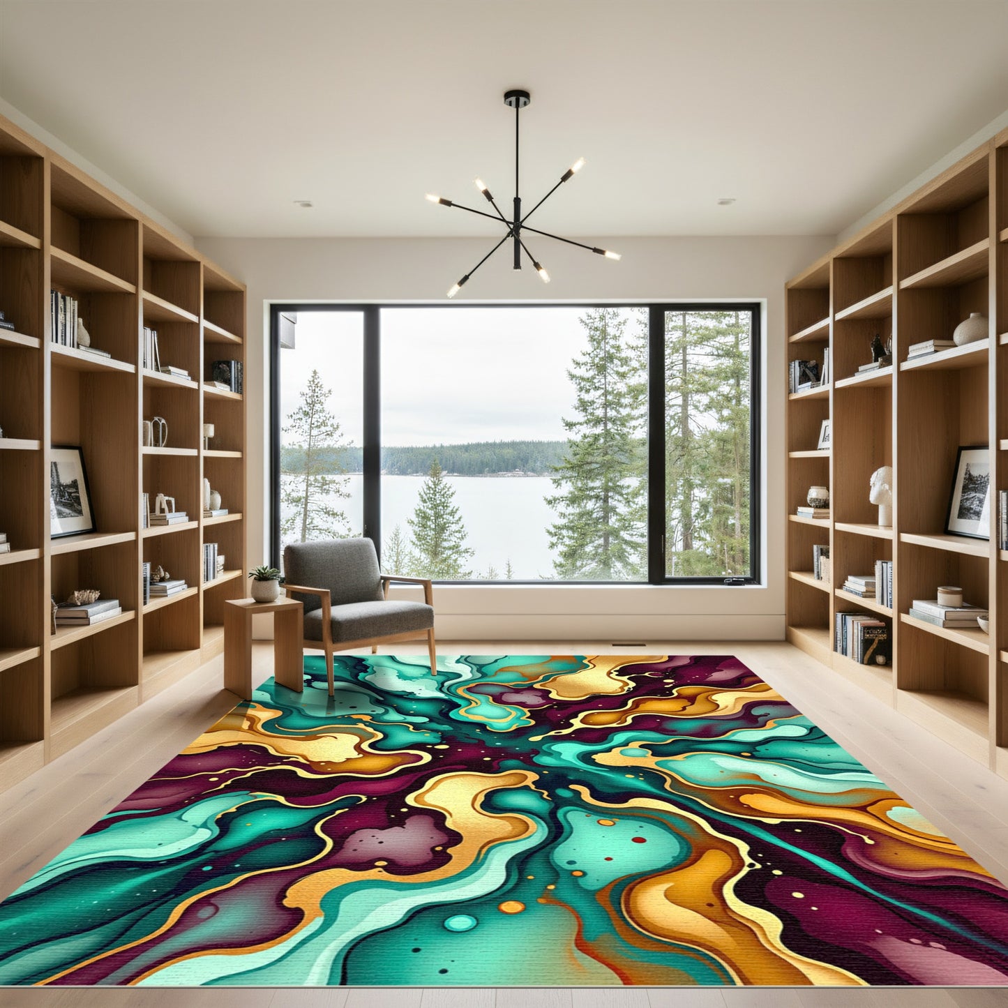 Opal Gold Teal Burgundy Flow Rug