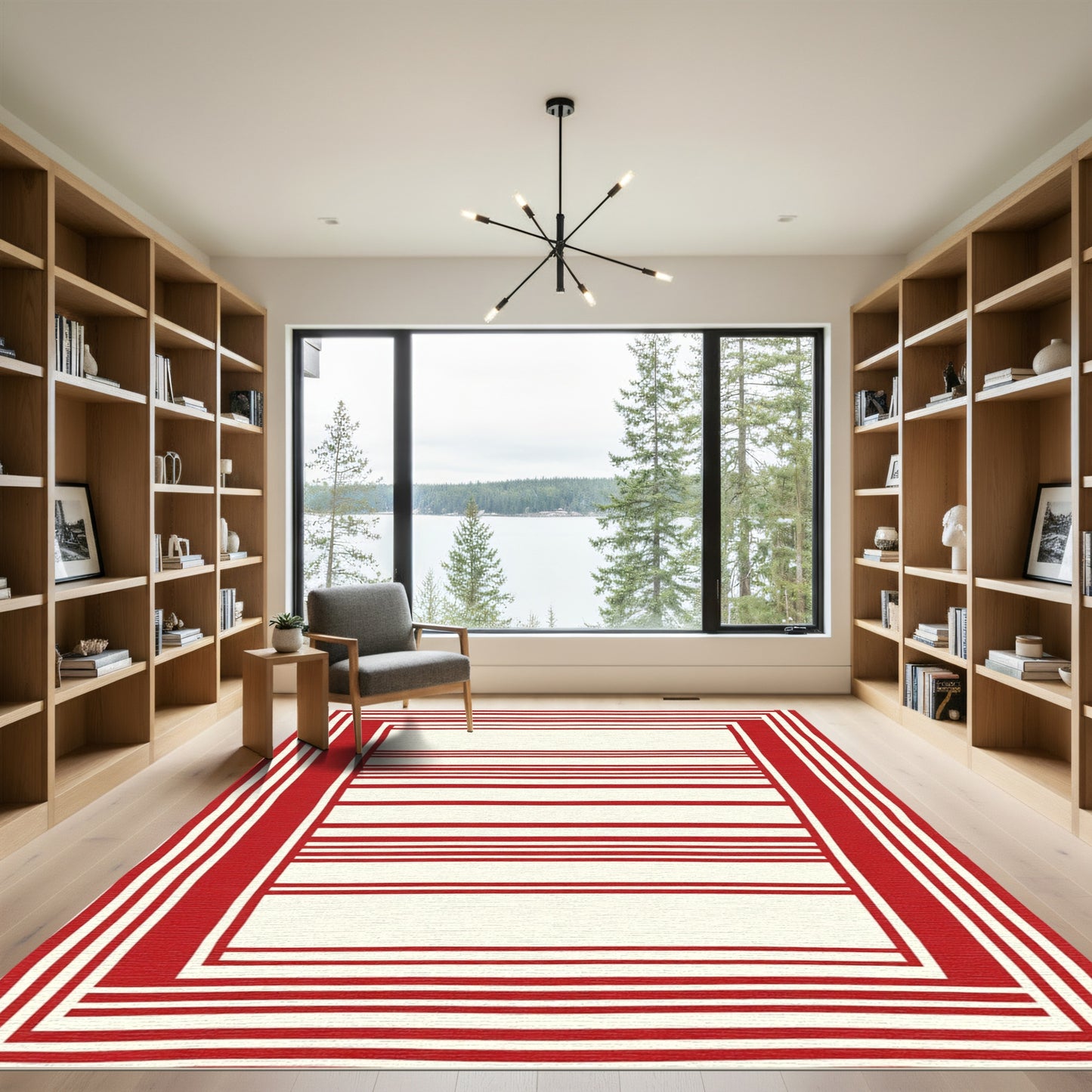Bold Red Bordered Striped Rug