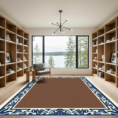 Deep Blue Ivory Organic Border Rug