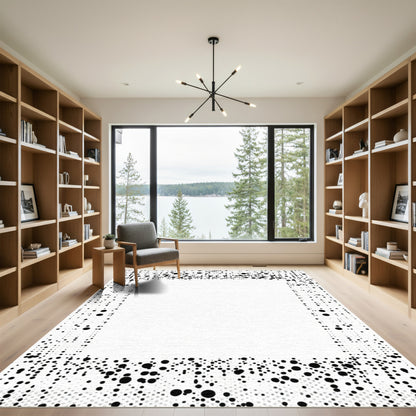 Abstract Black White Dot Border Rug