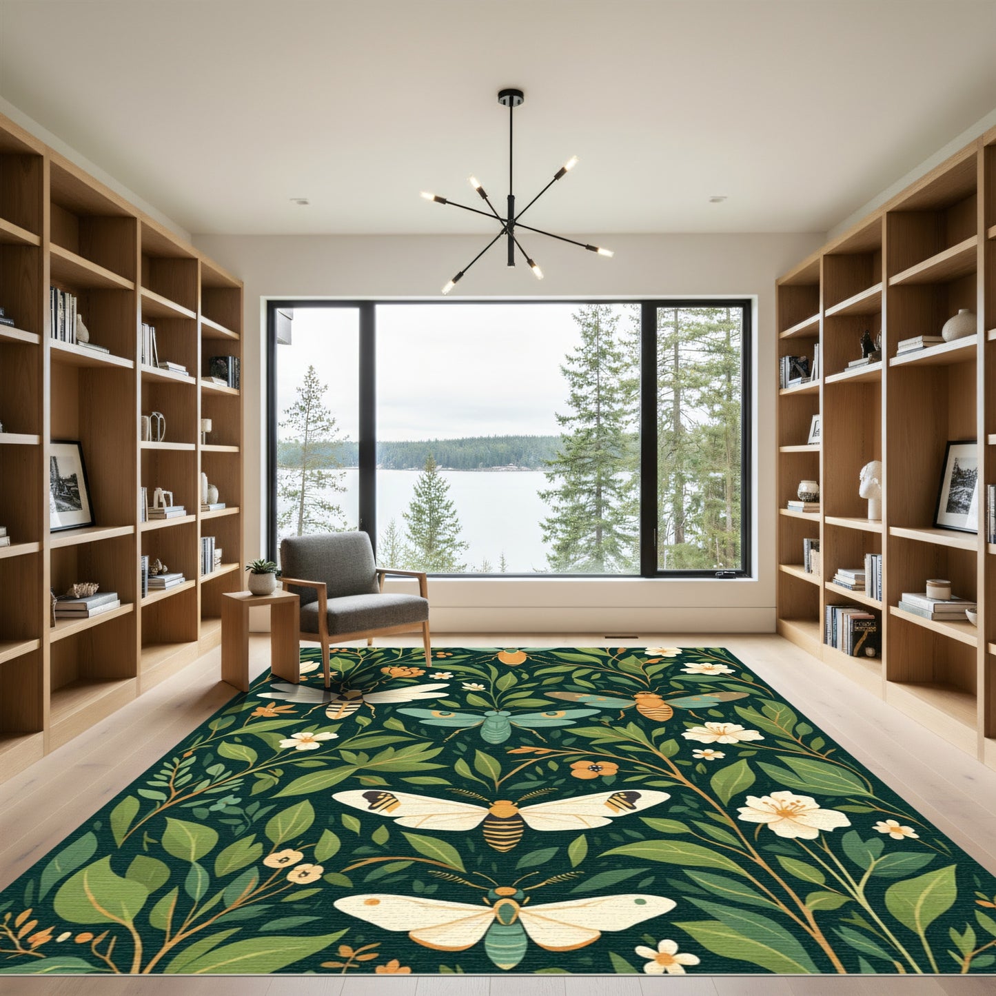 Botanical Insects With White Flowers Rug